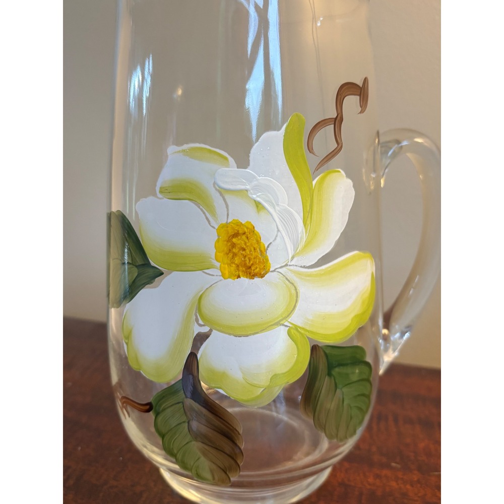 Vintage MCM Bartlett Collins pitcher & glasses set magnolia hand-painted - Picture 5 of 14
